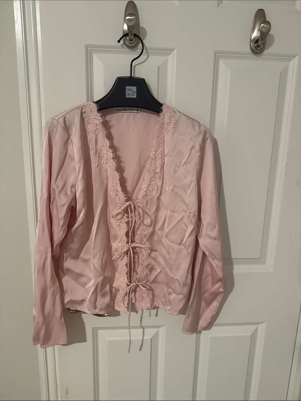 Abercrombie & Fitch Light Pink Lace-Trim Satin Blouse